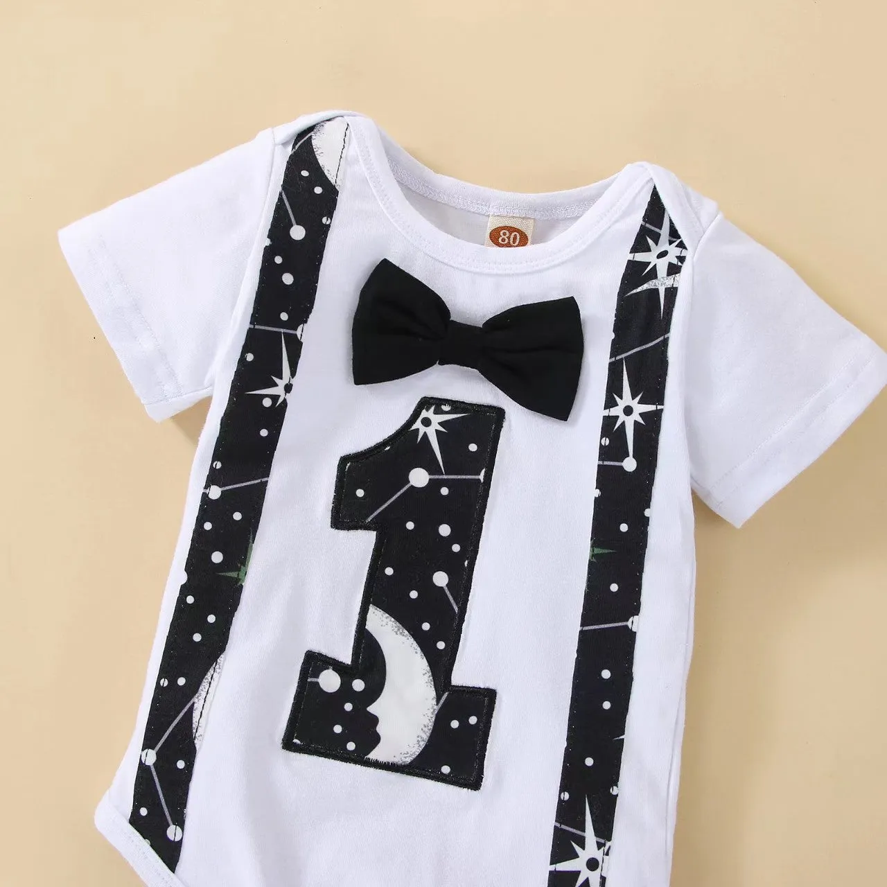 Babymoon 1st Birthday Cake Smash Outfit |Romper & Suspender Costume | 1 Yr - Black