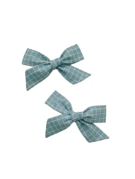 Classic Bow | Blue Grid - Headband, Clip, or Pigtail Clip Set