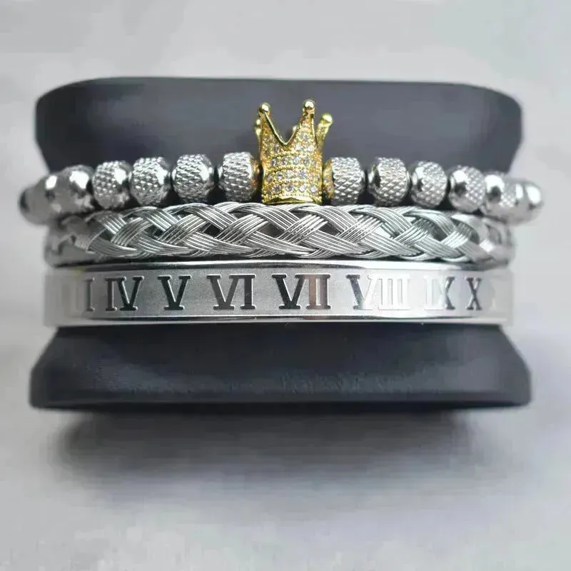 Crown Twist Woven Mesh With Diamond Digital Bracelet Set