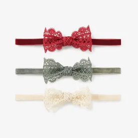 Holiday Lacy Bow Headband - Set of 3 by Elegant Baby