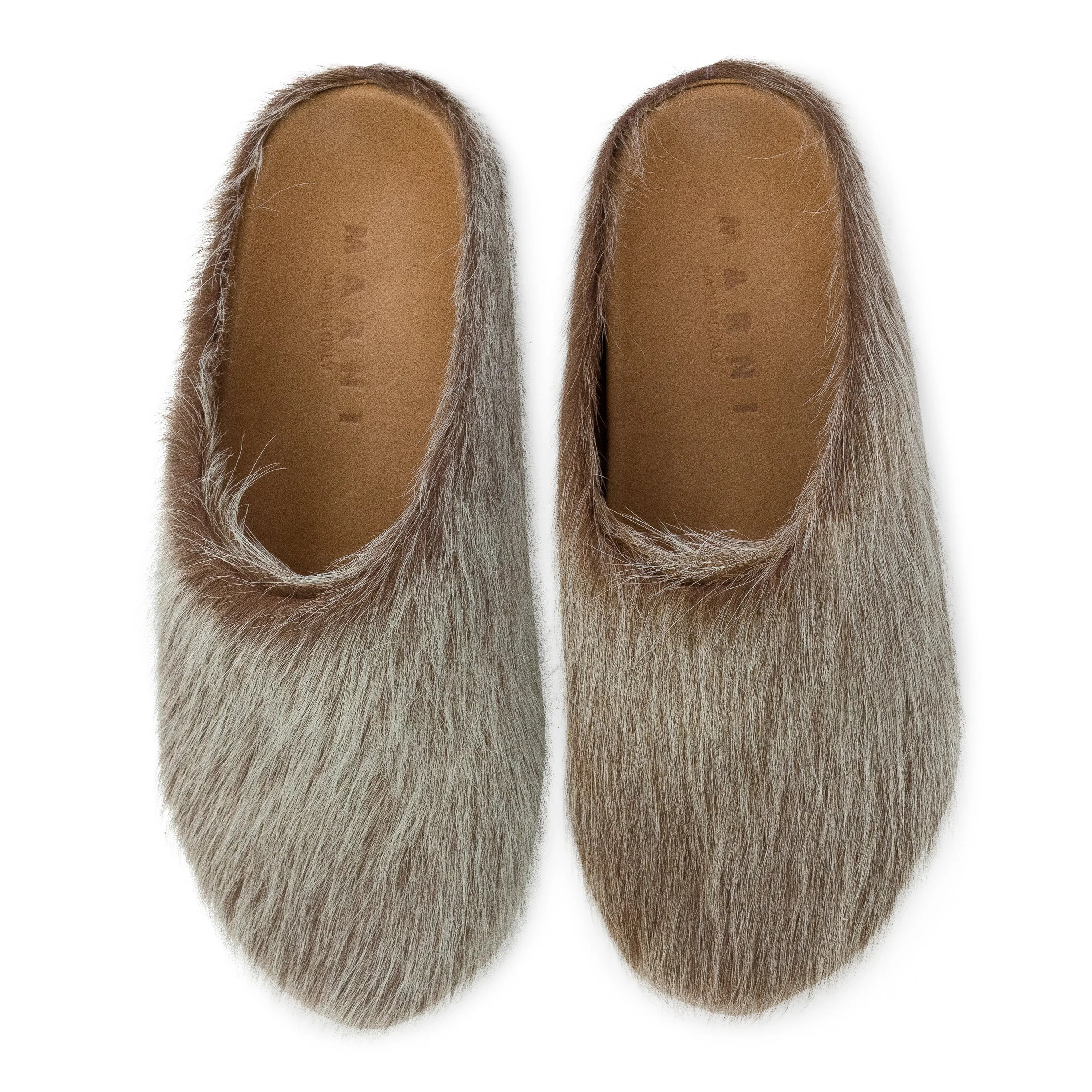 LONG HAIR CALFSKIN FUSSBETT SABOT SOFT BEIGE SLIPPERS