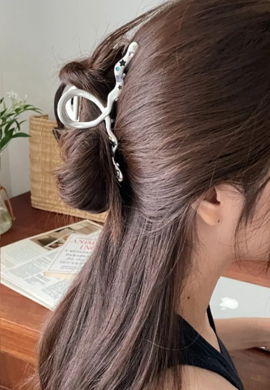 Metal Wave Natural Stone Large Size Strong Grip Hair Claw Clip