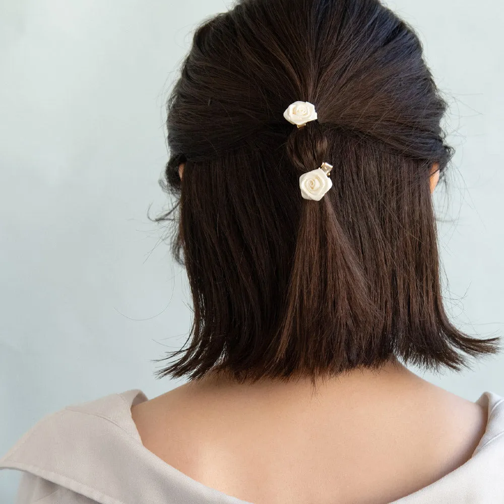 Mini Ribbon Rose Pinch Clip Set