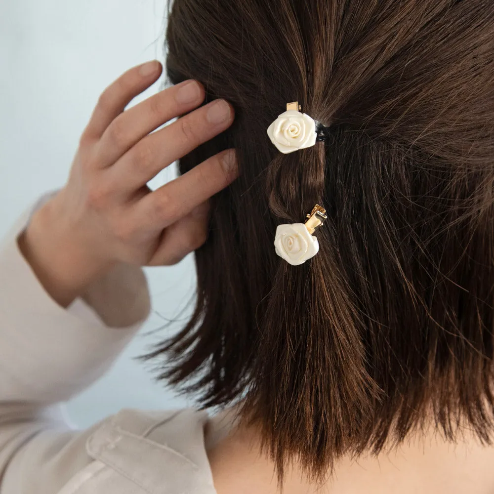 Mini Ribbon Rose Pinch Clip Set