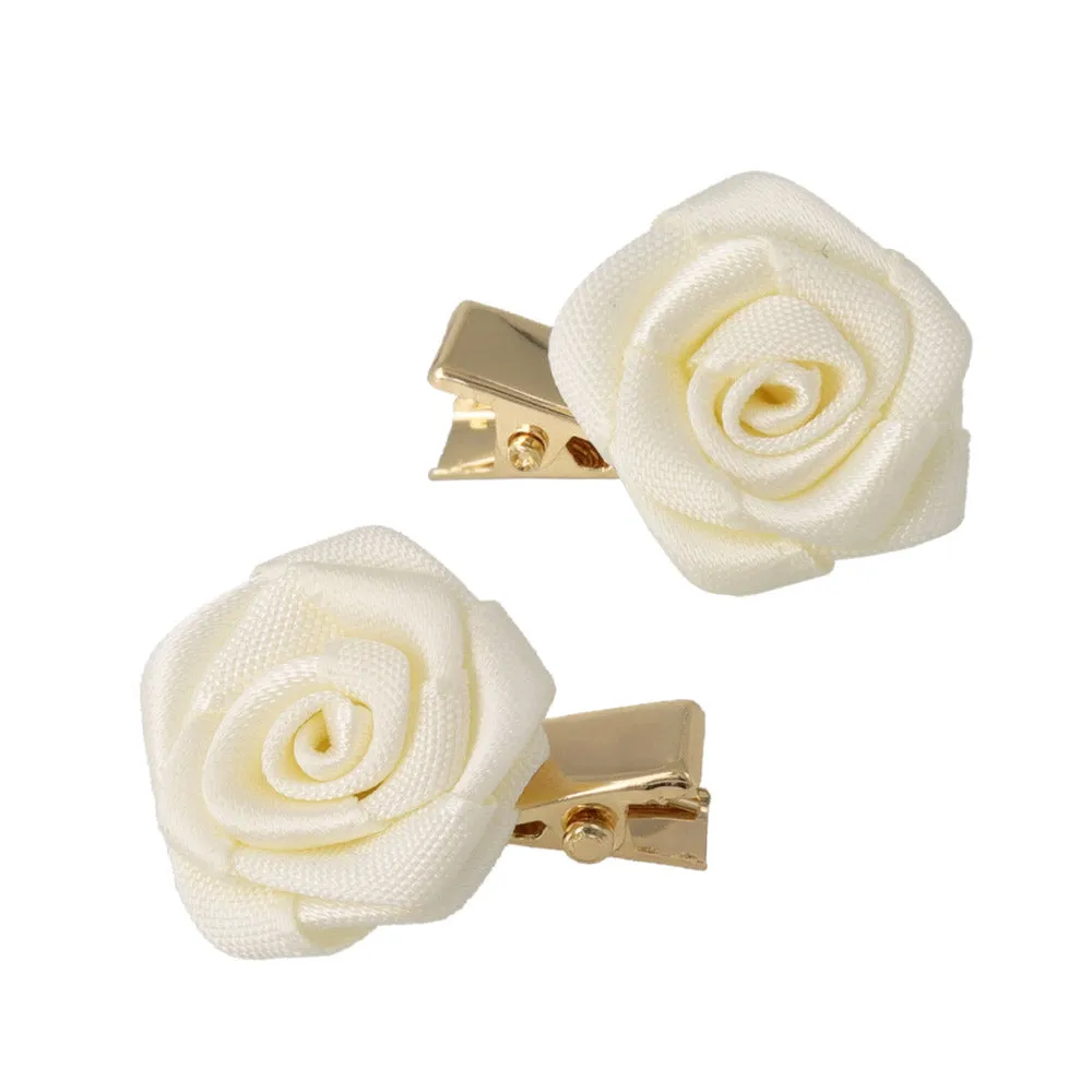 Mini Ribbon Rose Pinch Clip Set