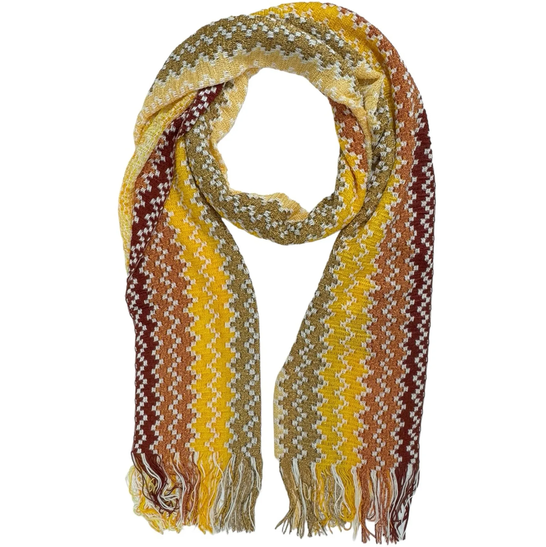 Missoni Scarf Brown Orange Olive Chevron Design - Women Designer Shawl