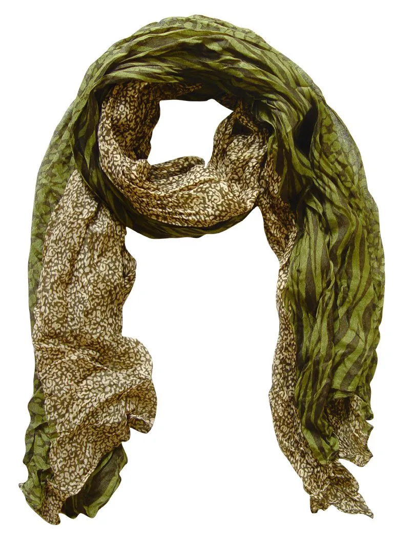 Peach Couture All Seasons Retro Zebra and Leopard Print Crinkle Scarf