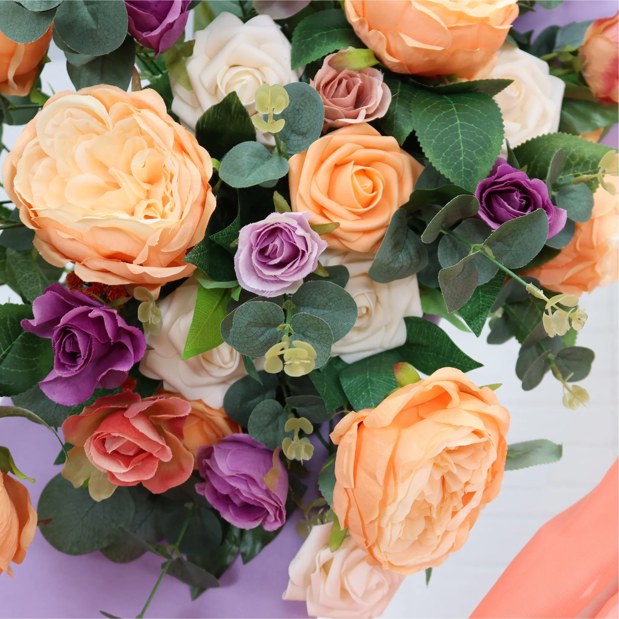 Silk Artificial Peony Flower Bush Bundle - Peach