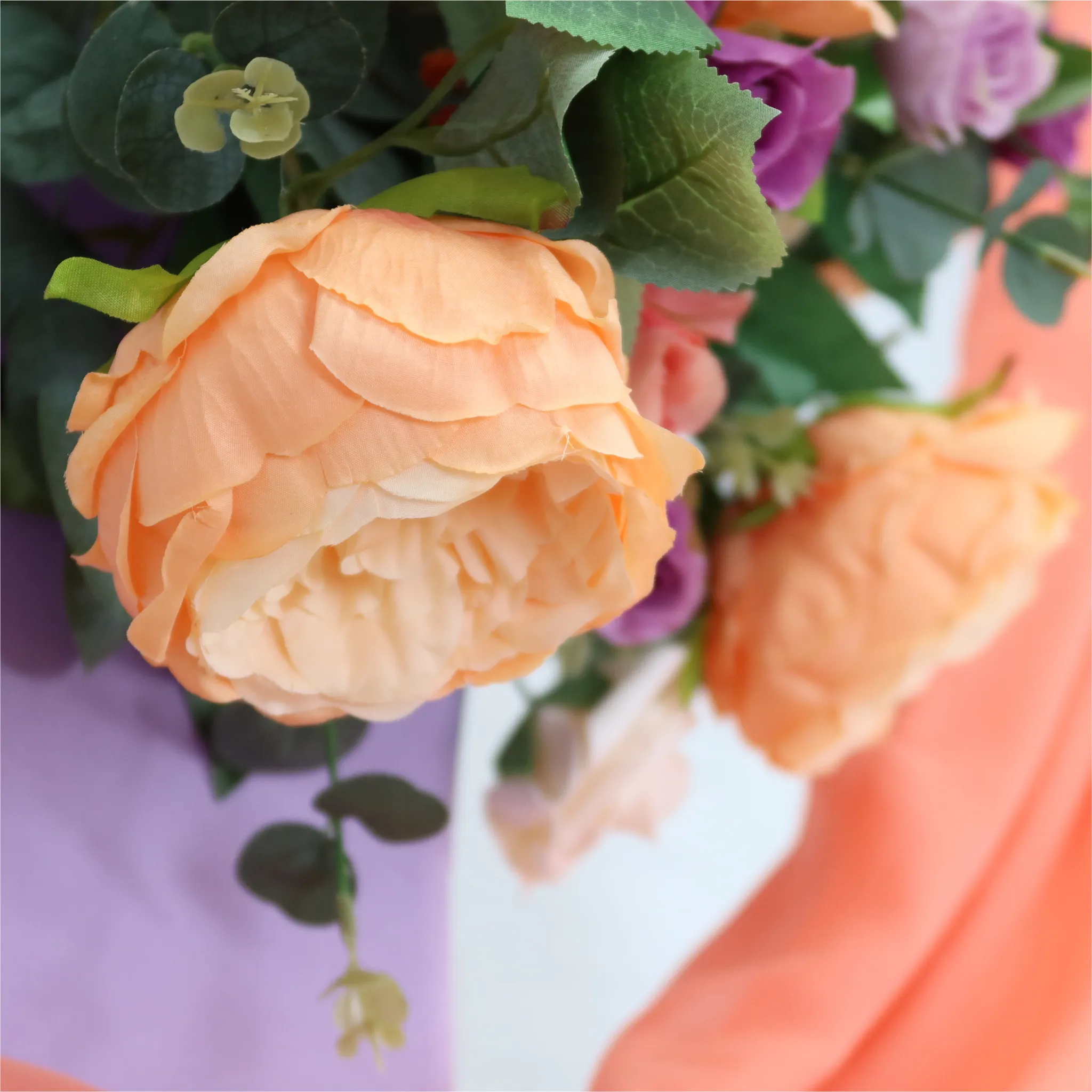 Silk Artificial Peony Flower Bush Bundle - Peach