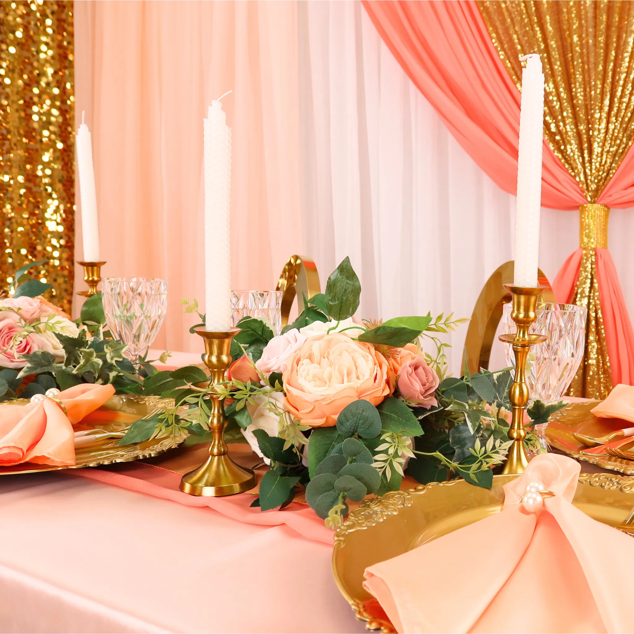 Silk Artificial Peony Flower Bush Bundle - Peach