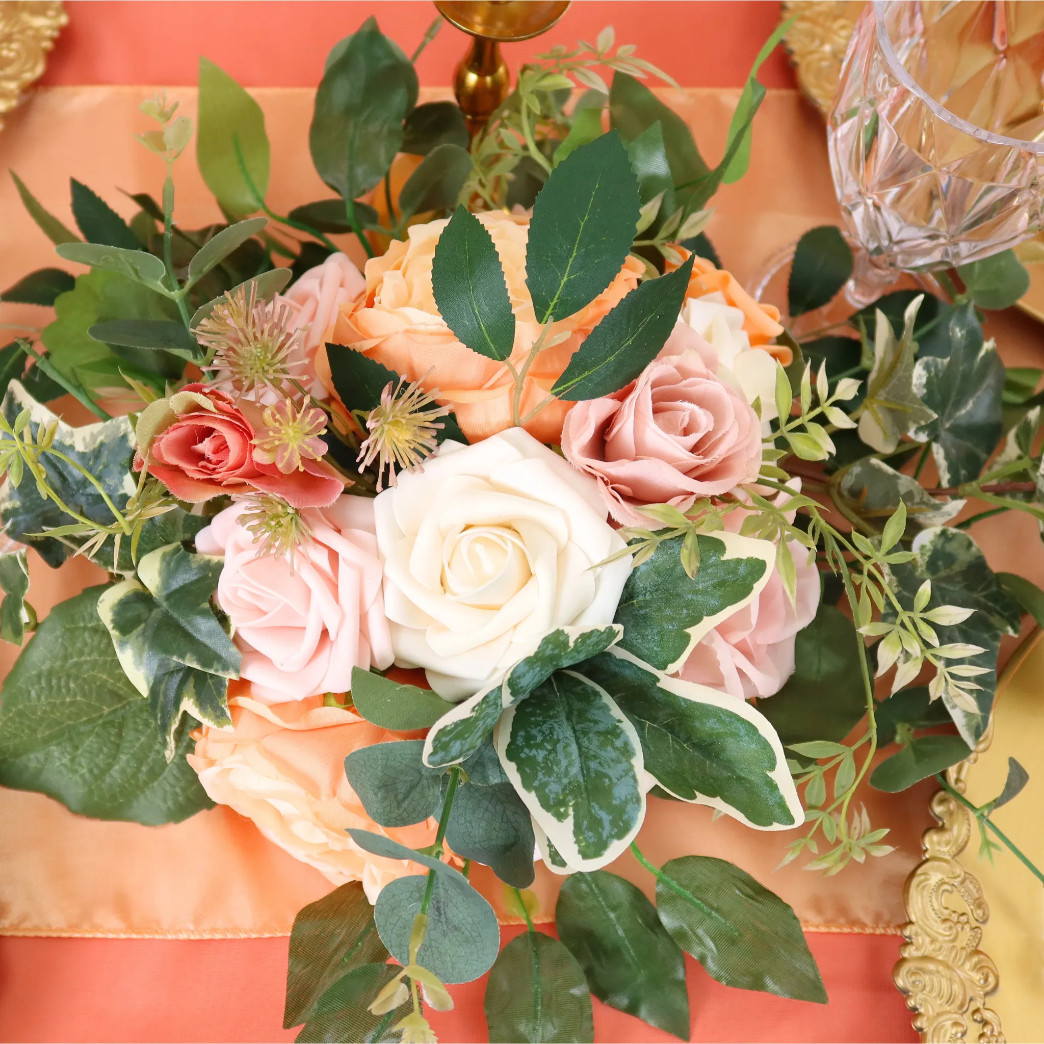 Silk Artificial Peony Flower Bush Bundle - Peach