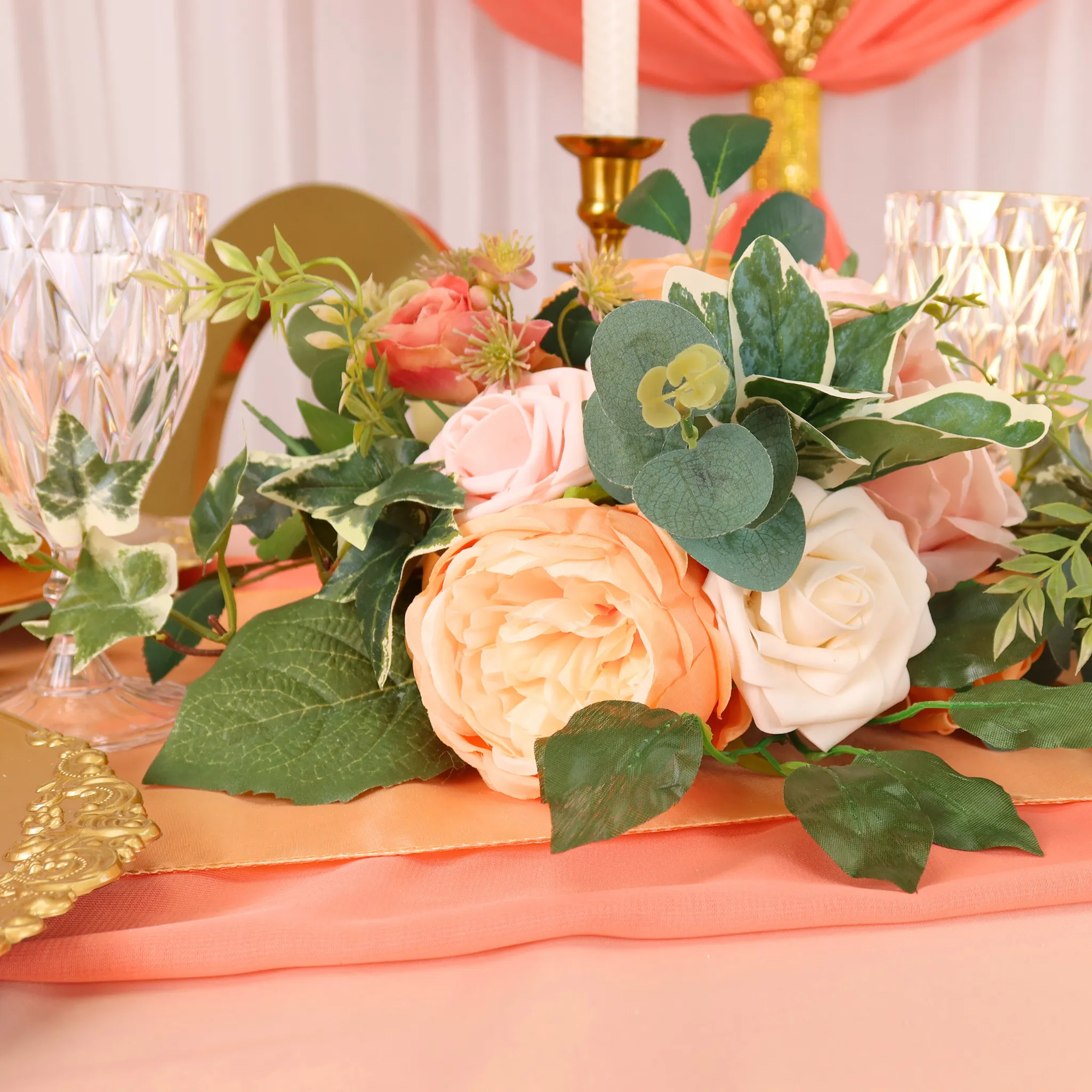 Silk Artificial Peony Flower Bush Bundle - Peach