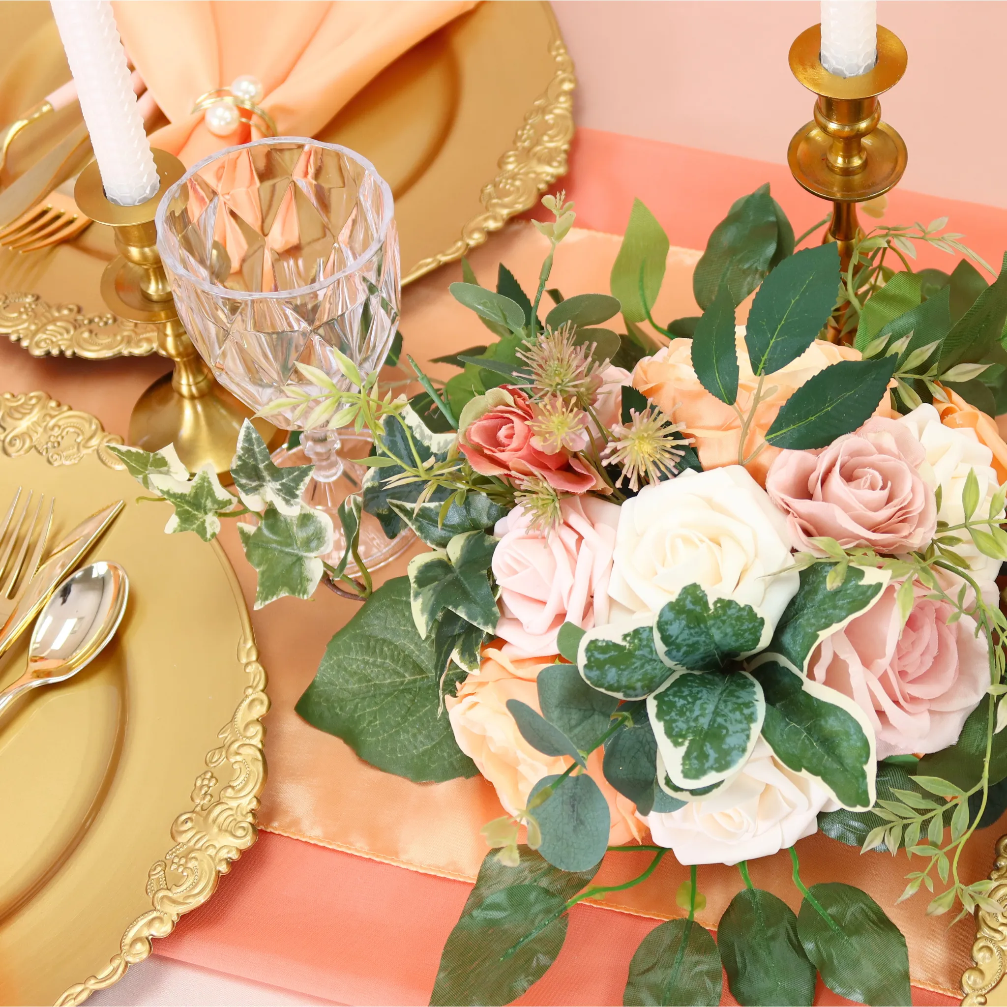 Silk Artificial Peony Flower Bush Bundle - Peach