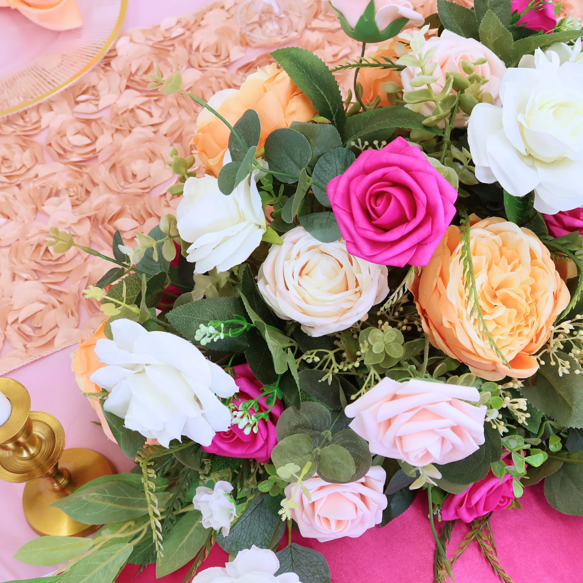 Silk Artificial Peony Flower Bush Bundle - Peach