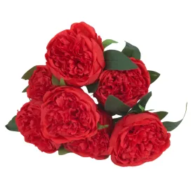 Silk Artificial Peony Flower Bush Bundle - Red