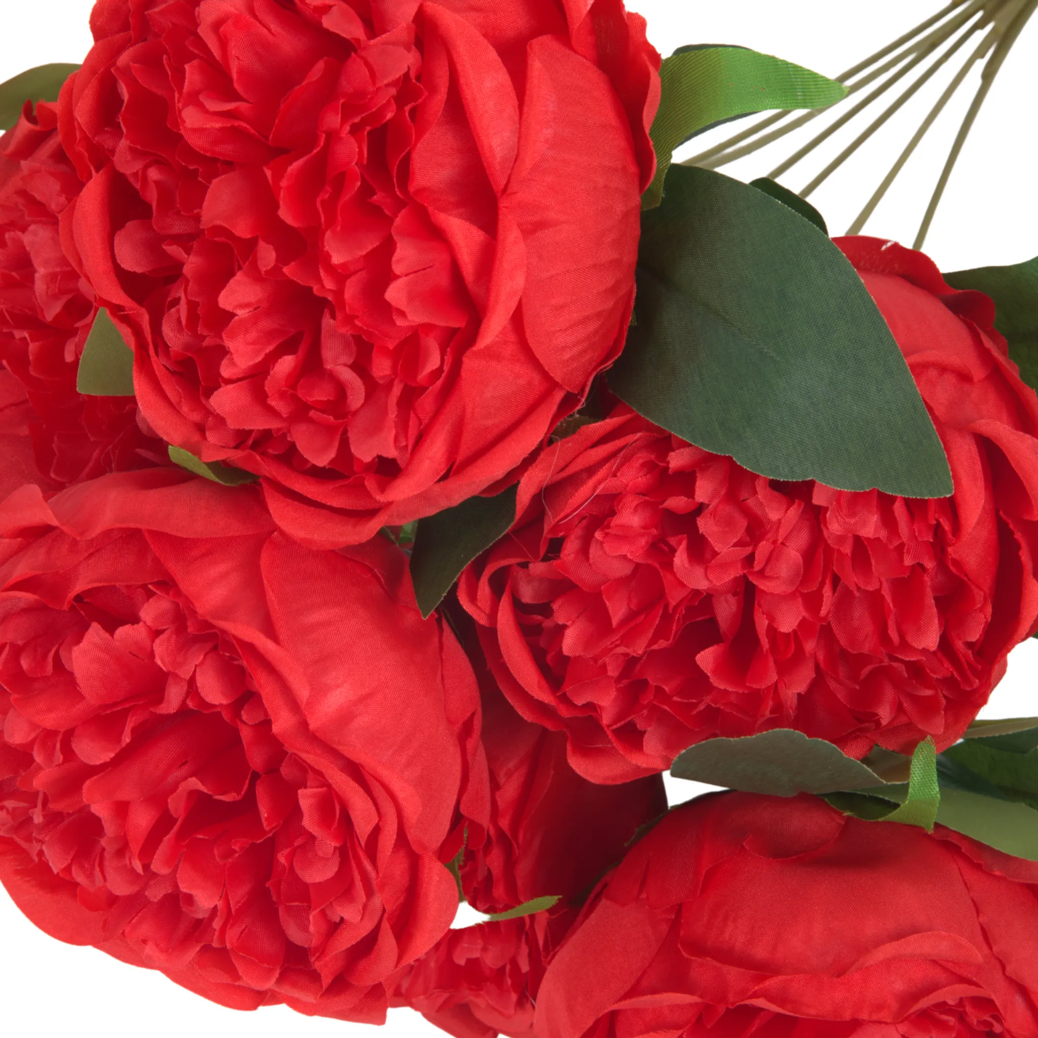 Silk Artificial Peony Flower Bush Bundle - Red