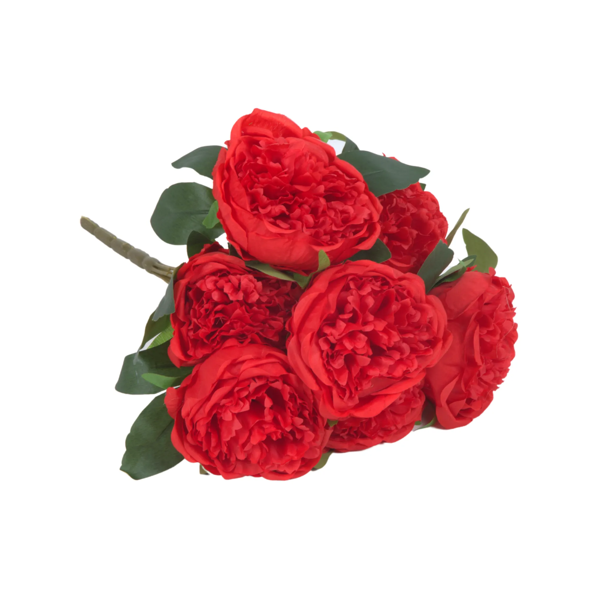 Silk Artificial Peony Flower Bush Bundle - Red