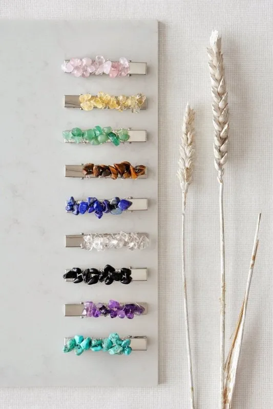 Xander Kostroma Citrine Crystal Hair Clip Set of 2- 5.5 cm long| Stylish Hair Accessories | Natural Citrine Stones for Positive Energy & Beauty | Perfect for Women & Gifts